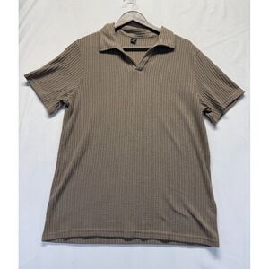 Manfinity Homme Waffle Knit Polo Shirt Mens‎ Medium Brown Stretch Golf Tennis